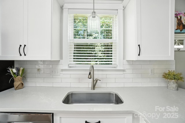 11359 Deer Ridge Ln, Charlotte, NC 28277 - kitchen featuring light countertops, stainless steel dishwasher, white cabinets, and tasteful backsplash