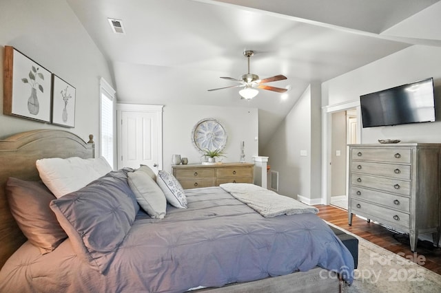 11359 Deer Ridge Ln, Charlotte, NC 28277 - bedroom with dark wood-style floors, lofted ceiling, a ceiling fan, and a closet