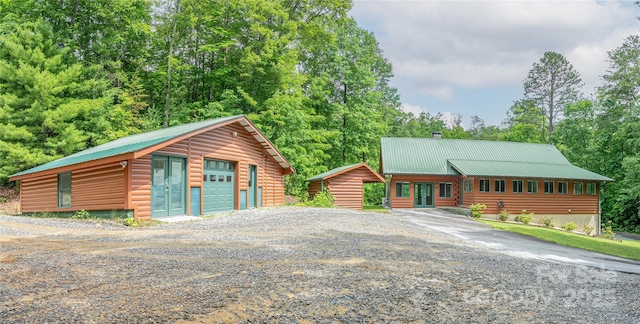 288 Hard To Find Dr, Brevard, NC 28712 - chalet / cabin with an outdoor structure, gravel driveway, a metal roof, and a garage