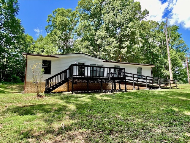 325 Scaley Bark Dr, Salisbury, NC 28147 - back of property with a wooden deck, a yard, and stairway