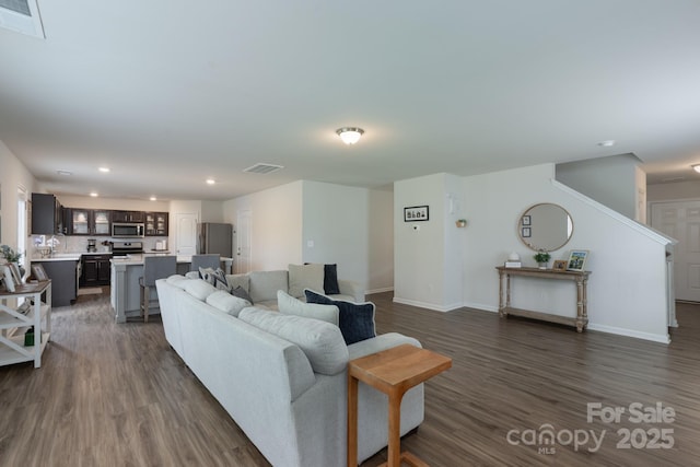 1736 Rhynes Trl, Rock Hill, SC 29732 - living room with dark wood finished floors and recessed lighting