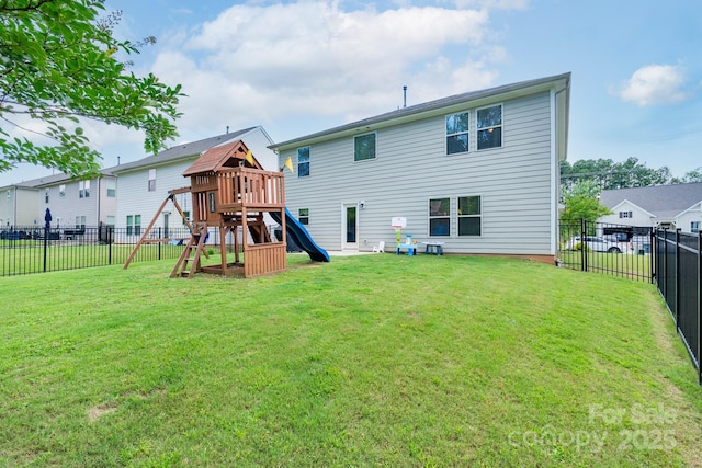 1736 Rhynes Trl, Rock Hill, SC 29732 - back of property with a playground and a fenced backyard