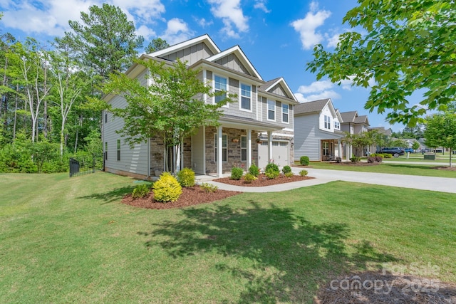 1736 Rhynes Trl, Rock Hill, SC 29732 - craftsman house featuring a garage, concrete driveway, board and batten siding, and a front yard