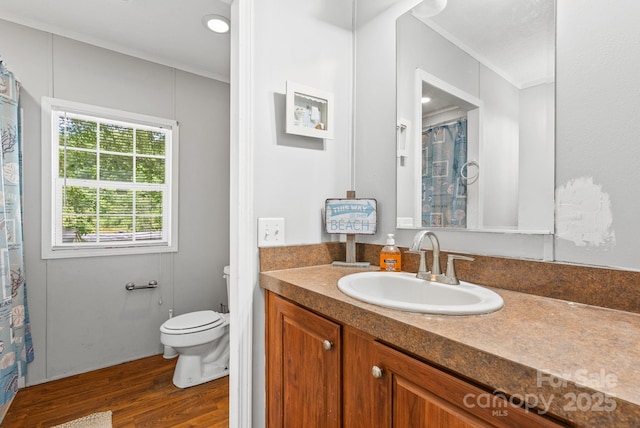27 Sage Way, Clyde, NC 28721 - bathroom with vanity, wood finished floors, and crown molding