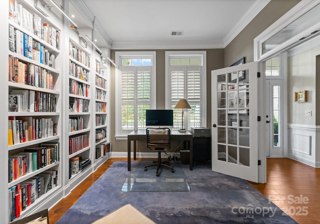 6506 Jepson Ct Unit 349, Charlotte, NC 28214 - office featuring crown molding, wood finished floors, and wainscoting