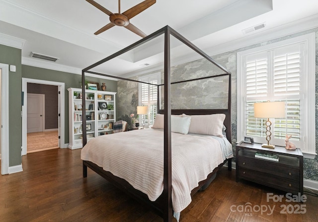 6506 Jepson Ct Unit 349, Charlotte, NC 28214 - bedroom featuring multiple windows, hardwood / wood-style floors, crown molding, and a ceiling fan