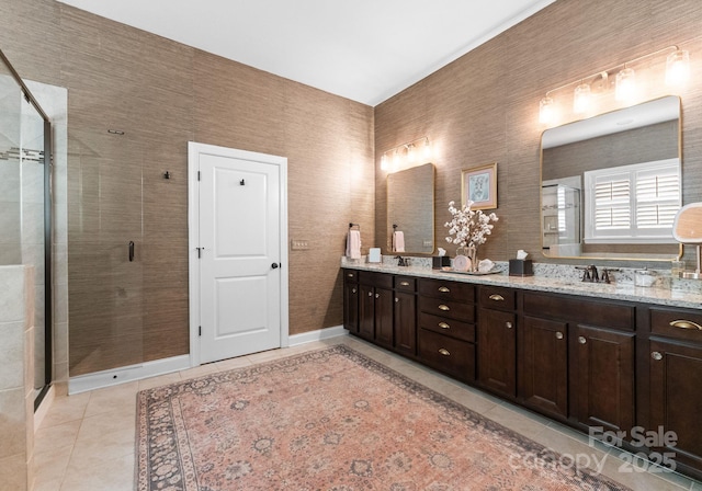 6506 Jepson Ct Unit 349, Charlotte, NC 28214 - full bathroom with tile patterned flooring, double vanity, and a shower stall