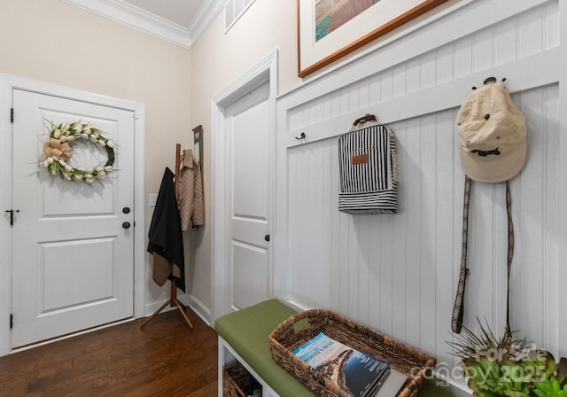 6506 Jepson Ct Unit 349, Charlotte, NC 28214 - mudroom with crown molding and dark wood-type flooring