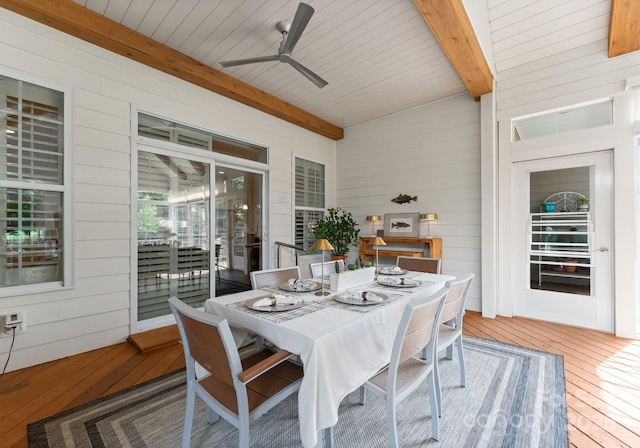 6506 Jepson Ct Unit 349, Charlotte, NC 28214 - sunroom / solarium featuring beam ceiling, a ceiling fan, and outdoor dining space