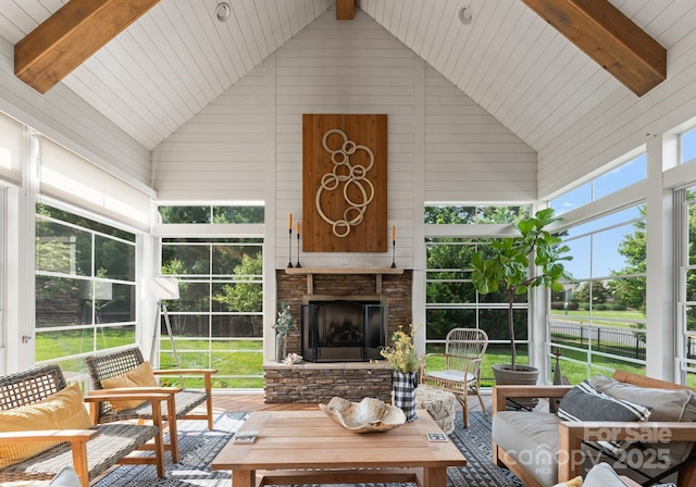 6506 Jepson Ct Unit 349, Charlotte, NC 28214 - sunroom featuring an outdoor living space with a fireplace