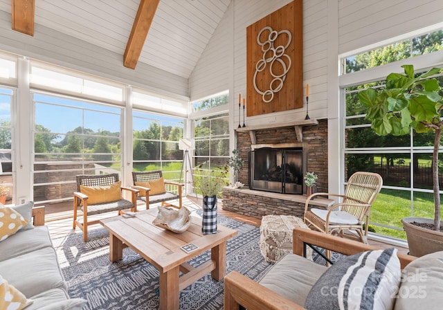 6506 Jepson Ct Unit 349, Charlotte, NC 28214 - sunroom / solarium with an outdoor living space with a fireplace, lofted ceiling, and plenty of natural light