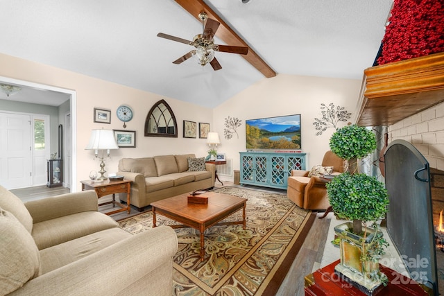 7029 Forest Hills Dr, Denver, NC 28037 - living area featuring wood finished floors, a fireplace, and a ceiling fan