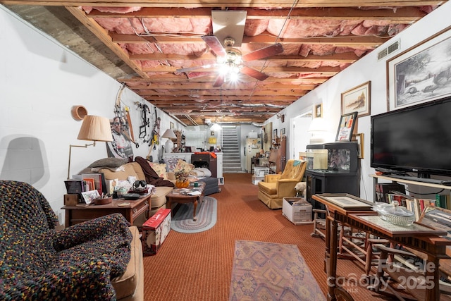 7029 Forest Hills Dr, Denver, NC 28037 - carpeted living area with ceiling fan