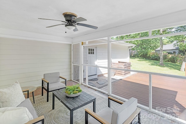 5611 Robinhood Rd, Charlotte, NC 28211 - sunroom with ceiling fan and an outdoor living space