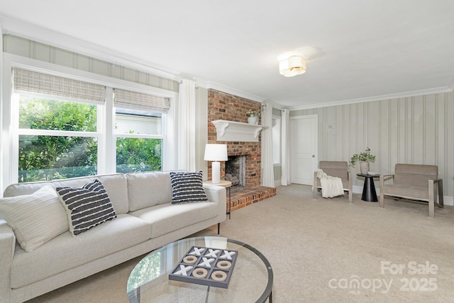 5611 Robinhood Rd, Charlotte, NC 28211 - living area with plenty of natural light, ornamental molding, carpet flooring, and a fireplace