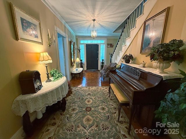 192 W Court St, Rutherfordton, NC 28139 - foyer with stairway and crown molding