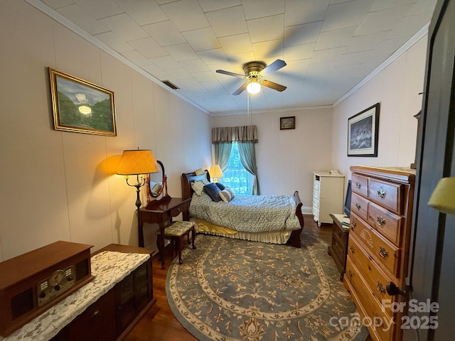 192 W Court St, Rutherfordton, NC 28139 - bedroom with ornamental molding, dark wood finished floors, and a ceiling fan