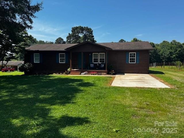 3375 Shepherd Rd, Maiden, NC 28650 - ranch-style house featuring a front lawn, covered porch, and a patio
