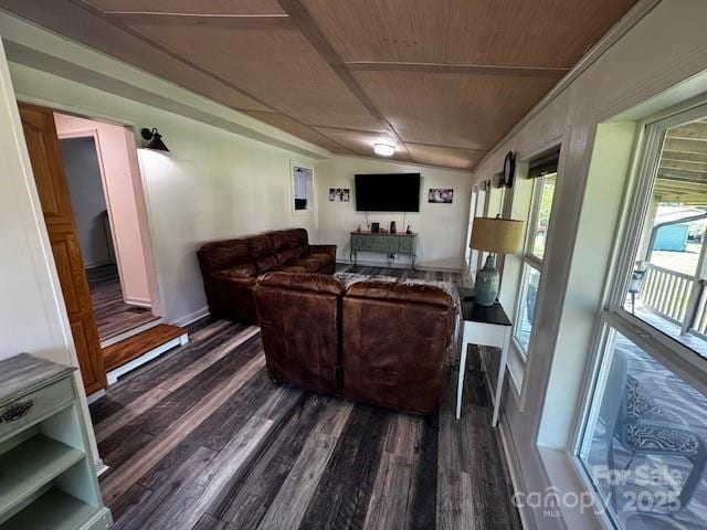 3375 Shepherd Rd, Maiden, NC 28650 - living area with dark wood-style flooring and wooden ceiling