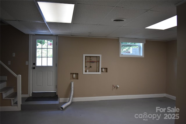 1038 Holmes Ave, Salisbury, NC 28144 - below grade area with a drop ceiling and stairway