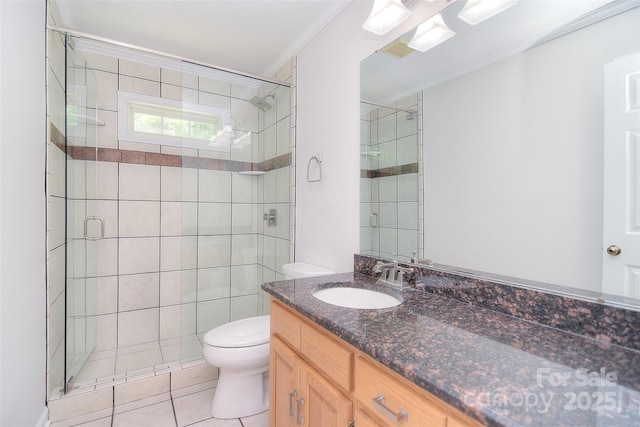 9117 Castle Garden Ln, Charlotte, NC 28215 - full bath with crown molding, vanity, a stall shower, and tile patterned floors