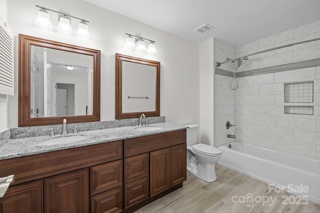 9121 Four Acre Ct, Charlotte, NC 28210 - full bath featuring double vanity, tub / shower combination, and wood finished floors