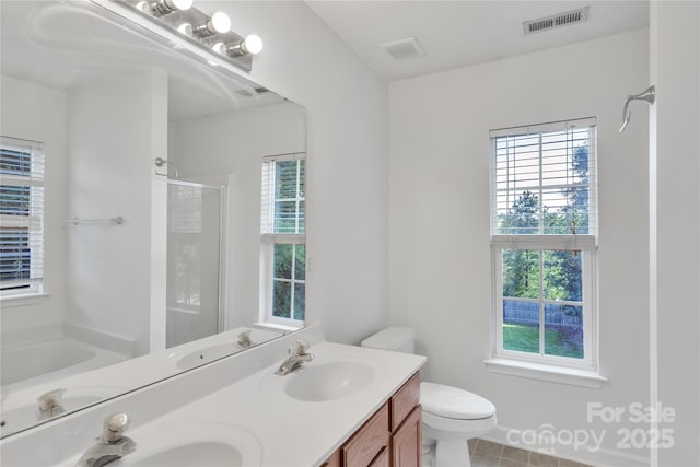 11407 Lenswood Ct, Charlotte, NC 28214 - full bath with a shower stall, a garden tub, double vanity, and tile patterned flooring