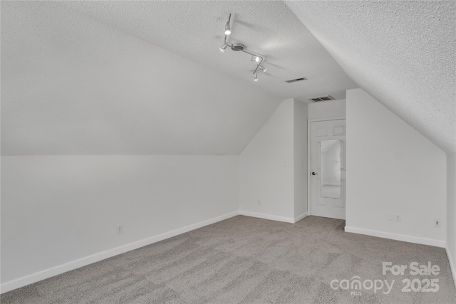 11407 Lenswood Ct, Charlotte, NC 28214 - additional living space with lofted ceiling, carpet floors, and a textured ceiling