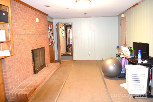 405 Wesley Heights Dr, Albemarle, NC 28001 - workout area with a fireplace and ornamental molding