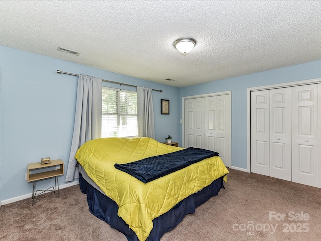 5105 Hampton Meadows Rd, Monroe, NC 28110 - bedroom featuring carpet, two closets, and a textured ceiling