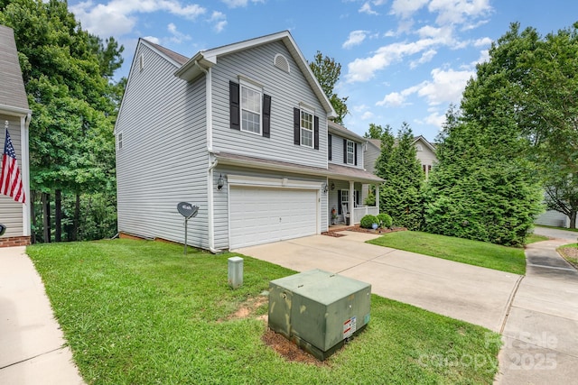 7218 Cascading Pines Dr, Fort Mill, SC 29708 - traditional home with a garage, a front lawn, concrete driveway, and a porch