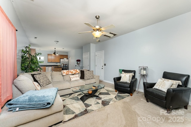 7218 Cascading Pines Dr, Fort Mill, SC 29708 - living room featuring ceiling fan and light colored carpet
