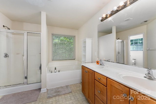 7218 Cascading Pines Dr, Fort Mill, SC 29708 - full bathroom featuring a shower stall, double vanity, and a bath