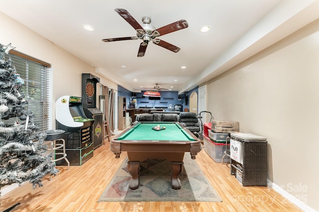 7218 Cascading Pines Dr, Fort Mill, SC 29708 - rec room featuring ceiling fan, pool table, light wood finished floors, and recessed lighting