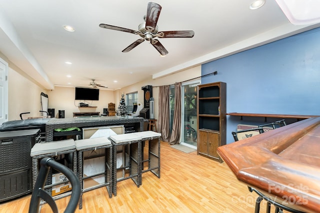 7218 Cascading Pines Dr, Fort Mill, SC 29708 - kitchen with a ceiling fan, light wood-style flooring, and recessed lighting
