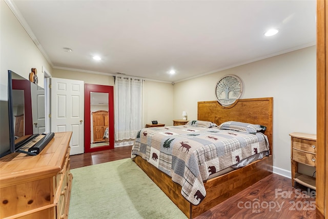 1622 Brookstone Dr, Hickory, NC 28602 - bedroom featuring crown molding, dark wood finished floors, and recessed lighting
