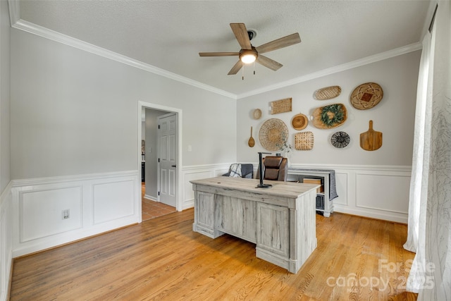675 Ormand Rd, York, SC 29745 - office with a ceiling fan, light wood-type flooring, crown molding, and wainscoting