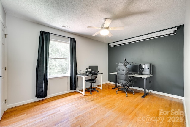 675 Ormand Rd, York, SC 29745 - home office featuring a textured ceiling, wood finished floors, and a ceiling fan