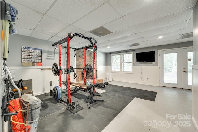 675 Ormand Rd, York, SC 29745 - exercise area with french doors and a drop ceiling