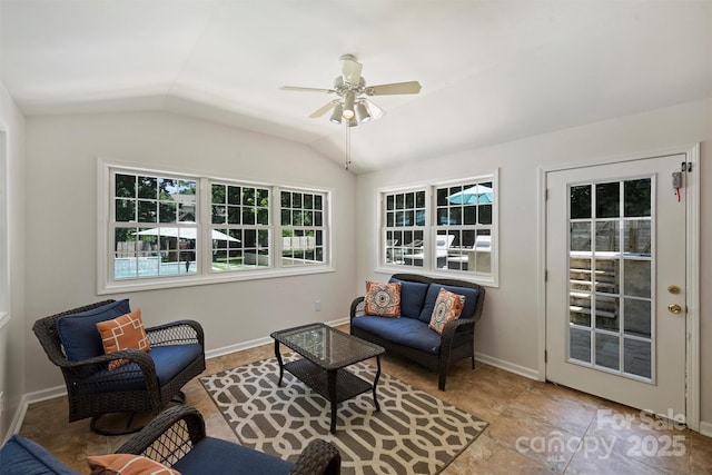 3165 Pendleton Ave, Charlotte, NC 28210 - living area featuring lofted ceiling and a ceiling fan