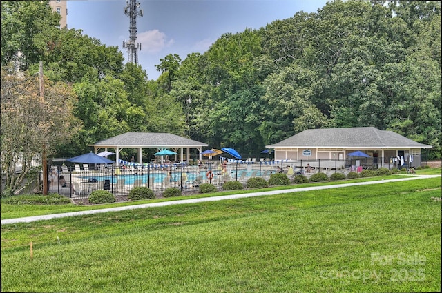 3165 Pendleton Ave, Charlotte, NC 28210 - view of home's community featuring a swimming pool, a gazebo, and a forest view