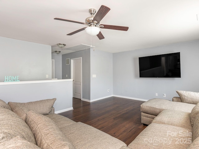 9123 Magnolia Lily Ave, Charlotte, NC 28227 - living room featuring attic access, ceiling fan, and wood finished floors