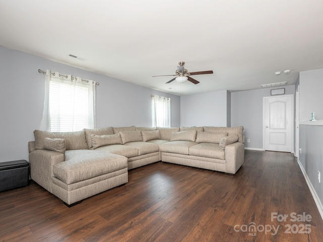 9123 Magnolia Lily Ave, Charlotte, NC 28227 - living room with dark wood-type flooring and ceiling fan