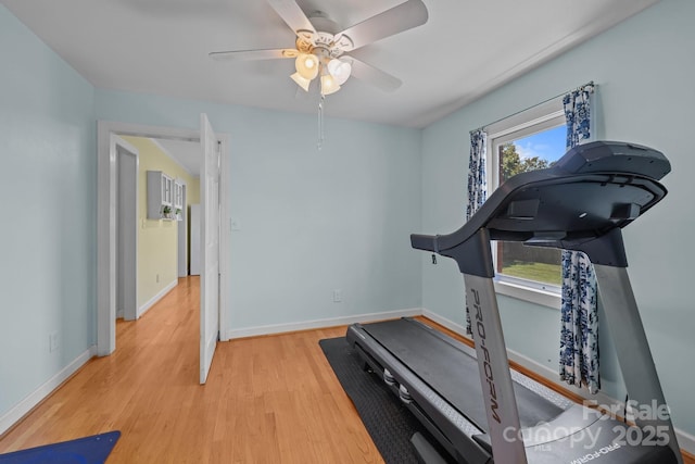 114 Windchime Ln, Mooresville, NC 28115 - exercise room featuring wood finished floors and a ceiling fan