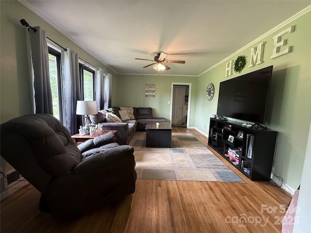 605 Impala Dr, Albemarle, NC 28001 - living area featuring light wood-style flooring, a ceiling fan, and crown molding