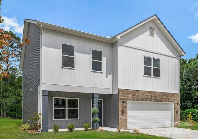 8036 Joy Crossing Ln, Charlotte, NC 28214 - view of front facade with brick siding, a garage, a front yard, and driveway