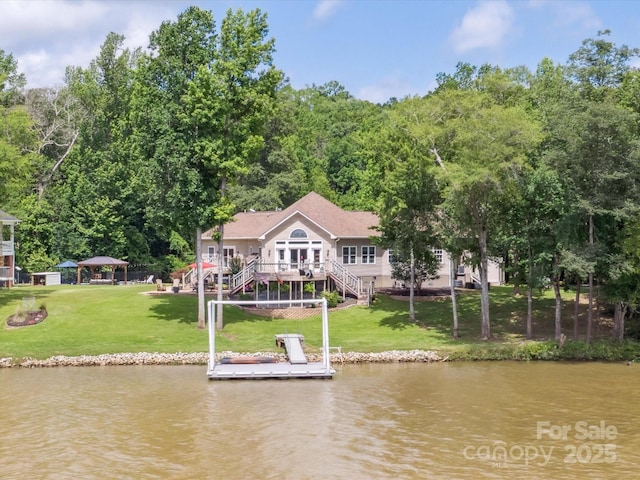 887 Living Waters Dr, Great Falls, SC 29055 - back of property featuring a water view, a yard, and stairway