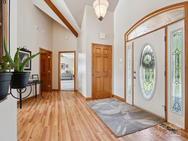 887 Living Waters Dr, Great Falls, SC 29055 - entryway featuring light wood finished floors and high vaulted ceiling
