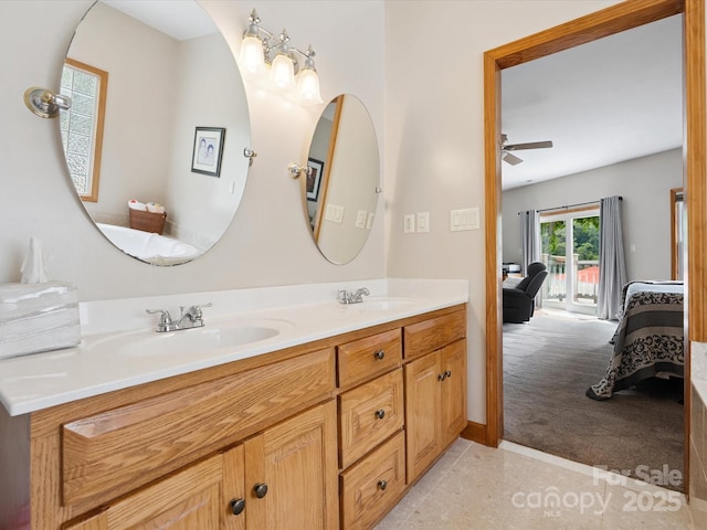 887 Living Waters Dr, Great Falls, SC 29055 - ensuite bathroom with double vanity, a ceiling fan, and tile patterned flooring