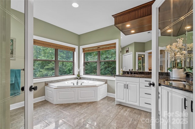 200 Lake Club Dr, Nebo, NC 28761 - full bathroom with vanity, a garden tub, and french doors